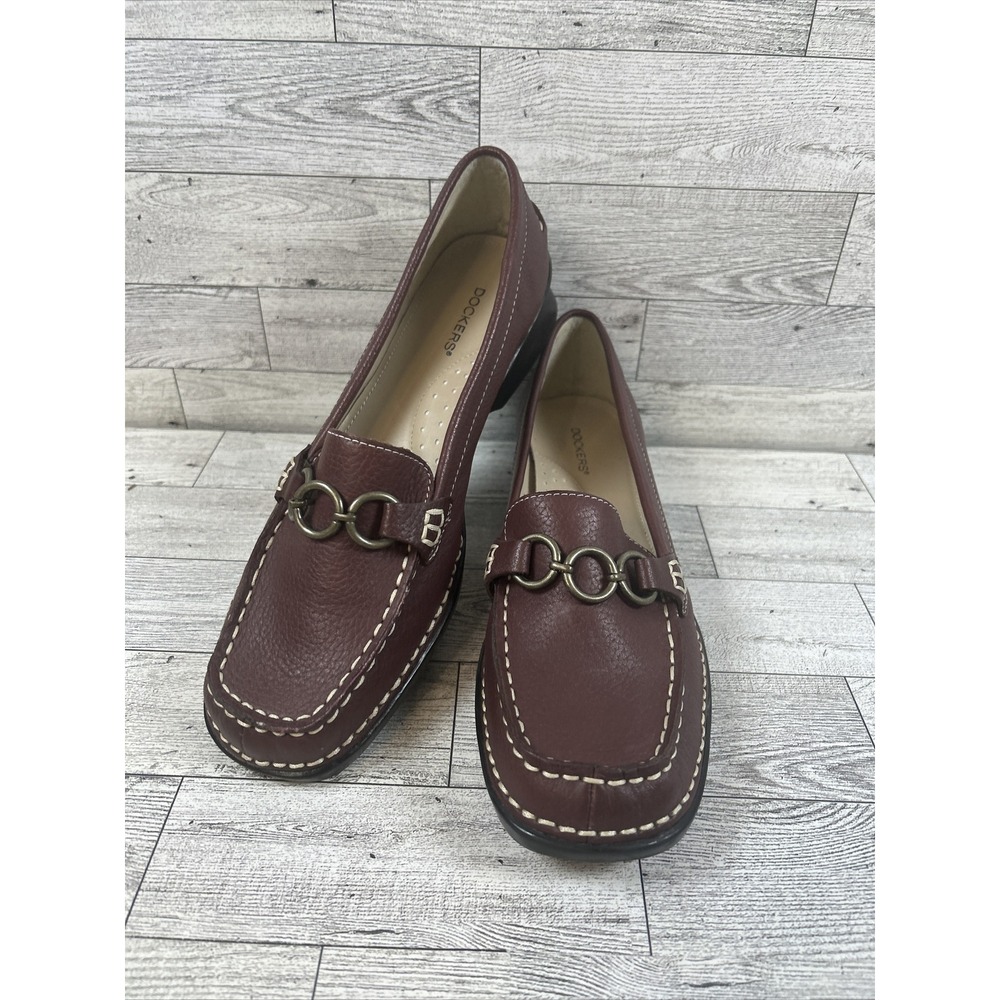 Dockers DKCEDRAK Womens Sz 7M‎ Square Toe Burgundy Maroon Leather Slip On Loafer